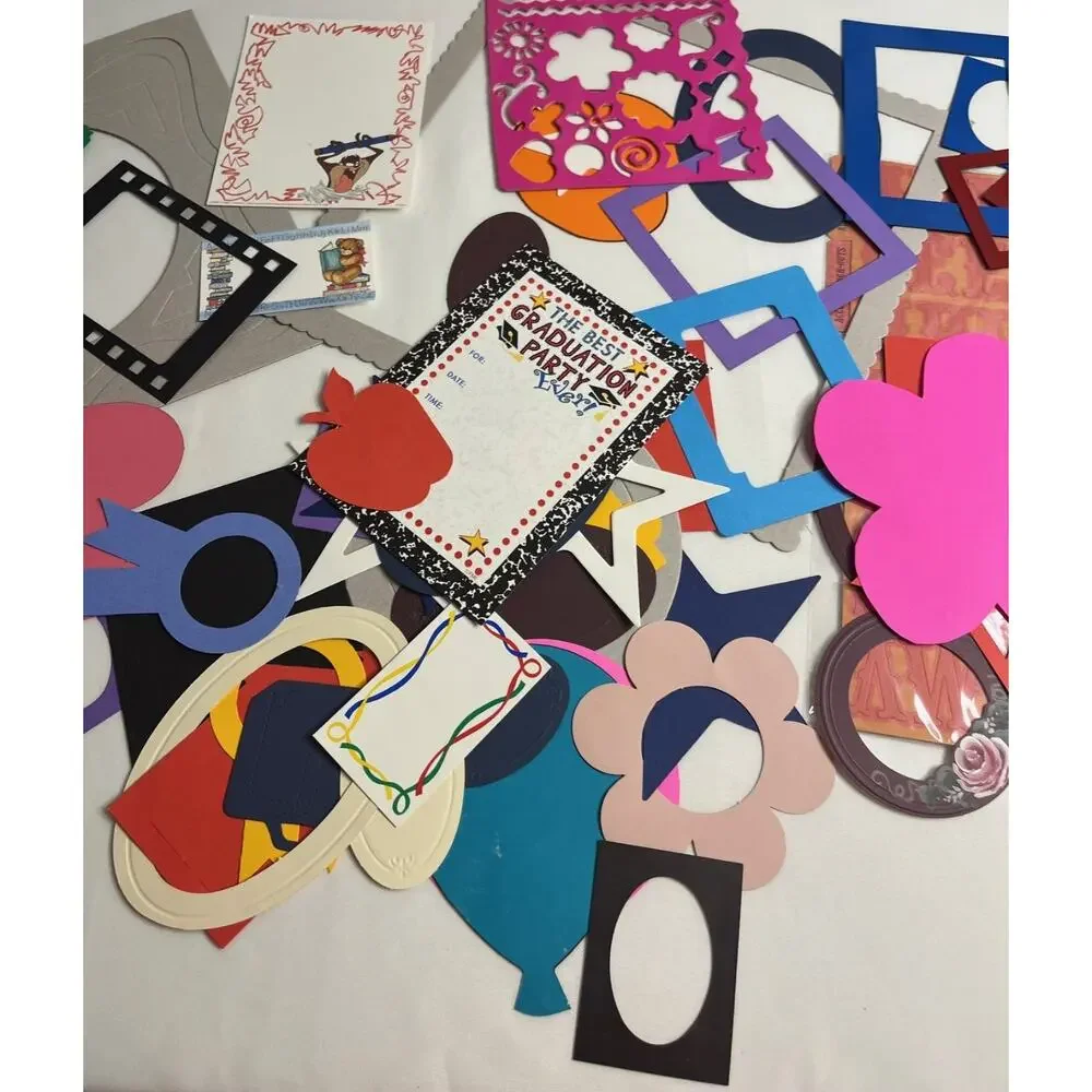 Vintage Scrapbook Die Cuts Lot Back to School Graduation Frames Stencil Alphabet